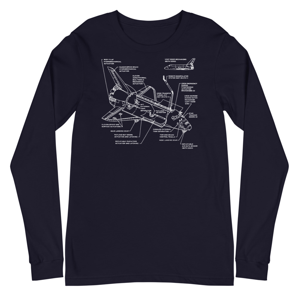 Shuttle Detail — White Space Diagram — Long-Sleeve Unisex T-Shirt - Image 5
