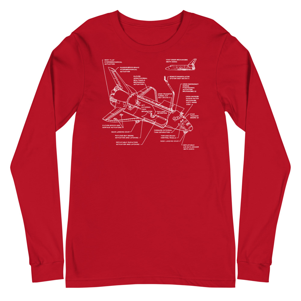 Shuttle Detail — White Space Diagram — Long-Sleeve Unisex T-Shirt - Image 7