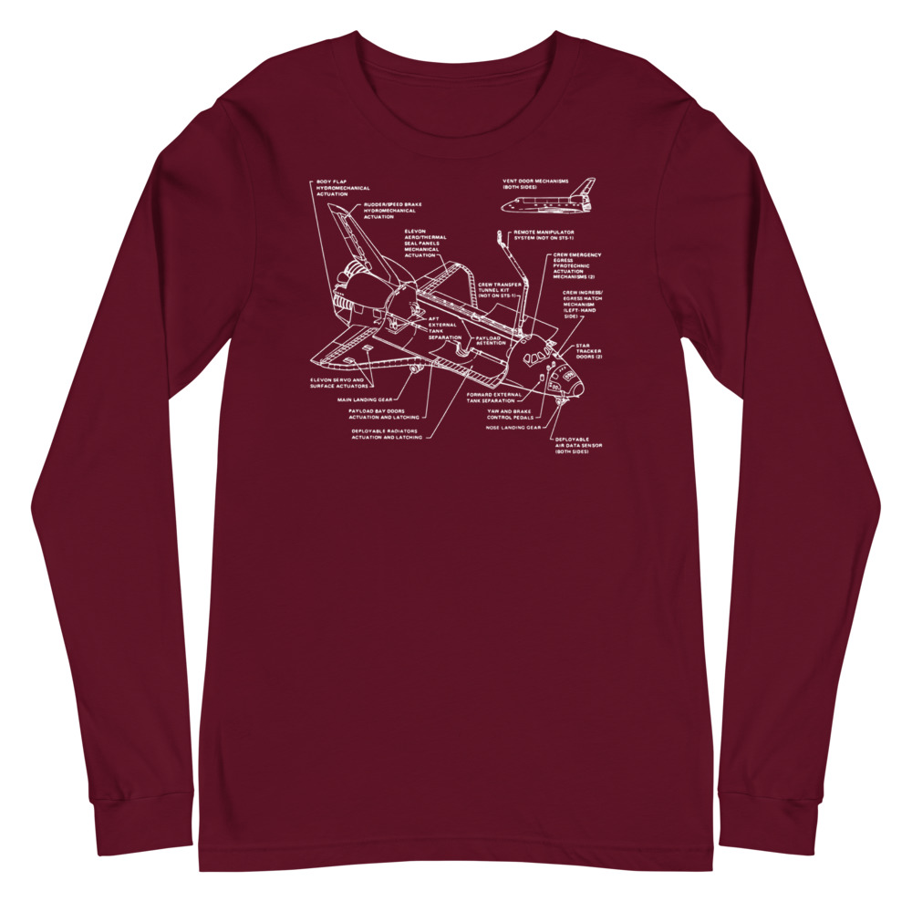 Shuttle Detail — White Space Diagram — Long-Sleeve Unisex T-Shirt - Image 6