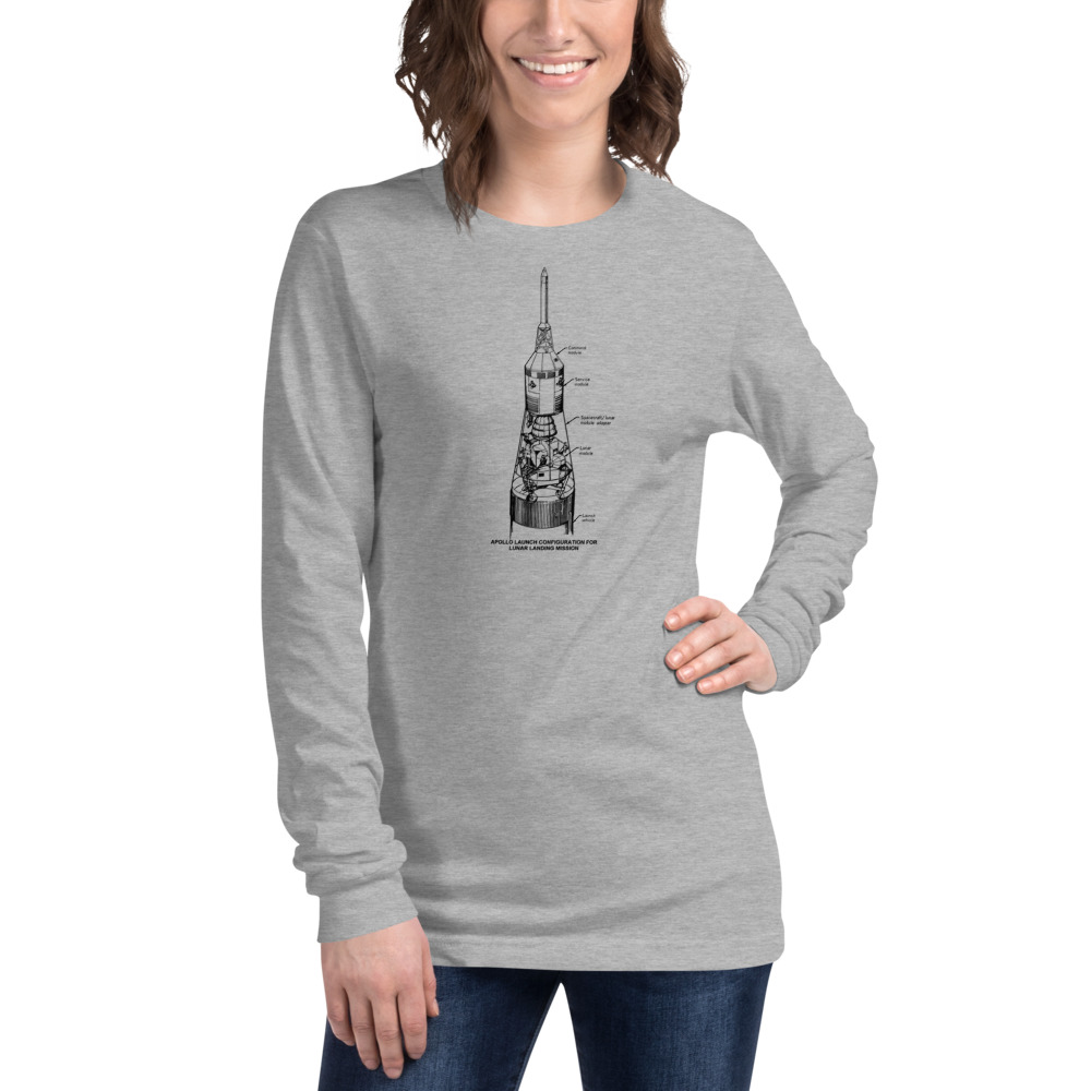 Apollo Rocket Cutaway — Black Space Diagram — Long-Sleeve Unisex T-Shirt - Image 4